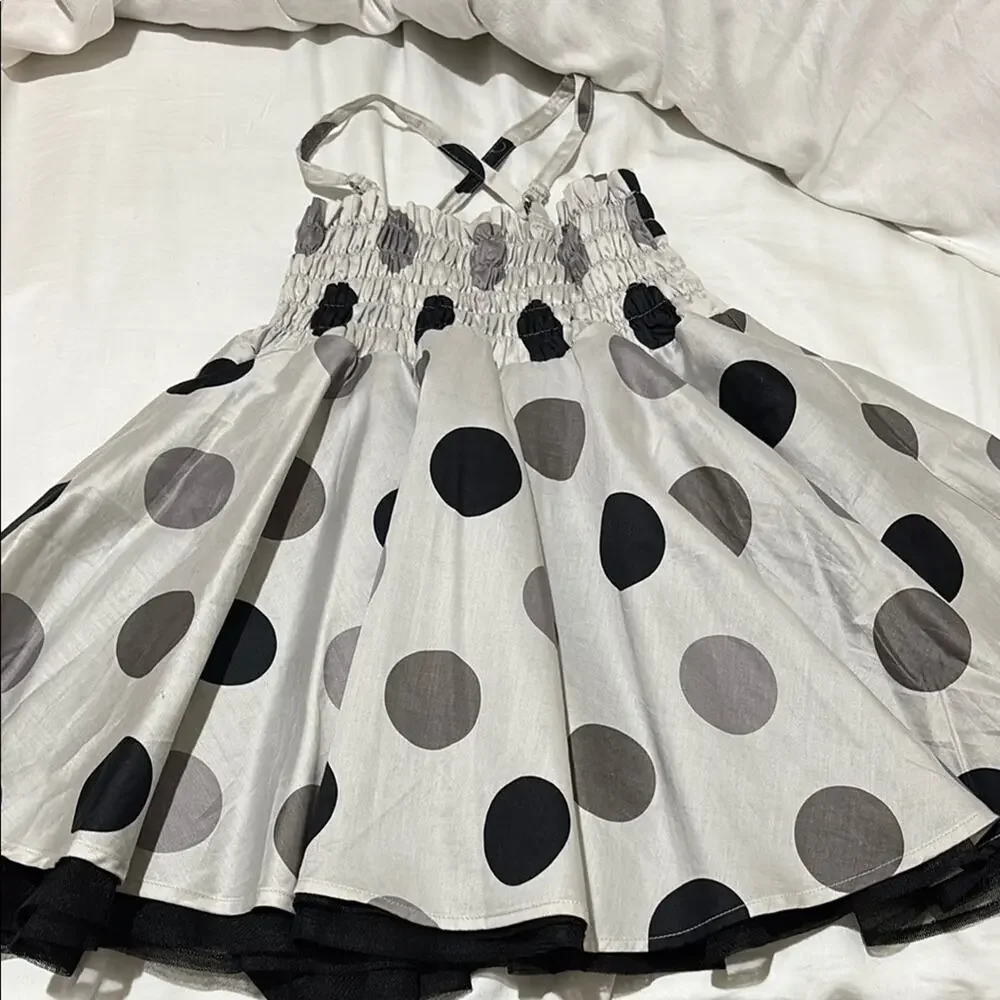 Wheat 6 Stylish grey black Polka Dot Kids Dress multilayered full skirt nwot
